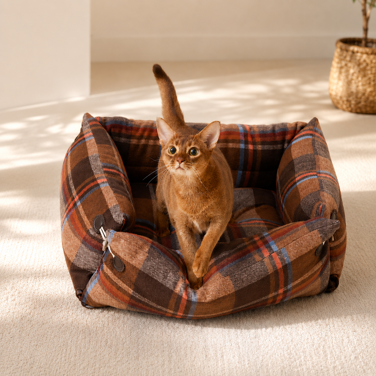 RolyCozy Tartan Pet Bed for Cats & Dogs