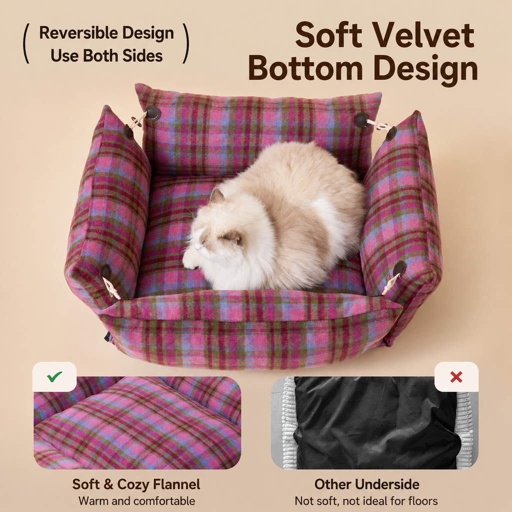 RolyCozy Tartan Pet Bed for Cats & Dogs