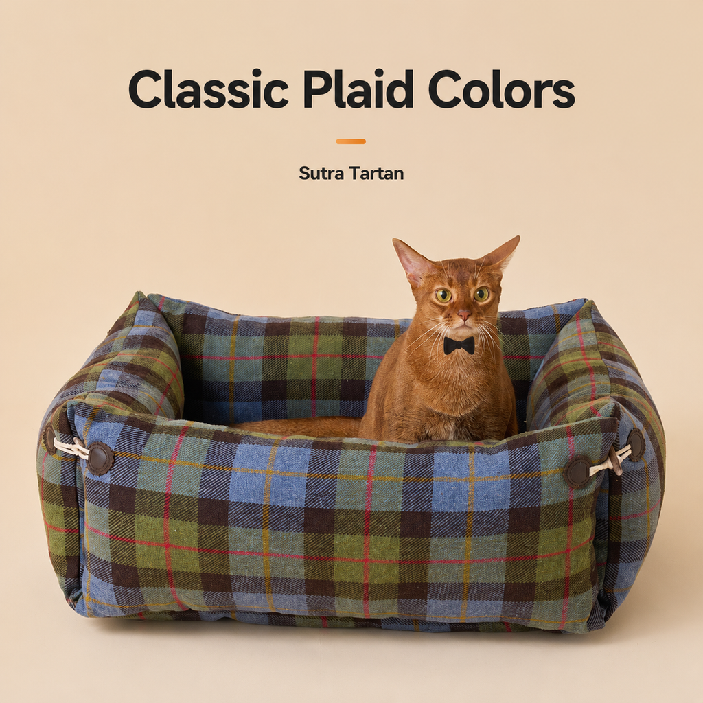 RolyCozy Tartan Pet Bed for Cats & Dogs