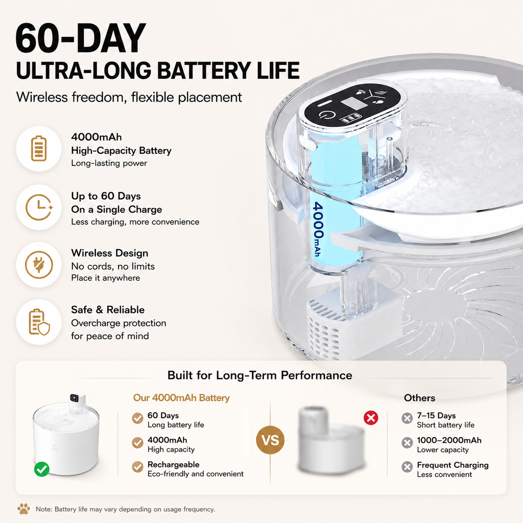 RolyCozy 2.3L Automatic Pet Water Fountain with Ceramic Lid