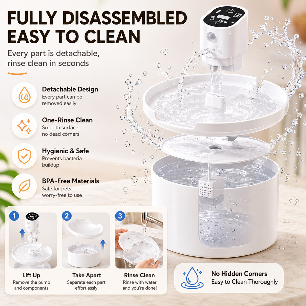 RolyCozy 2.3L Automatic Pet Water Fountain with Ceramic Lid