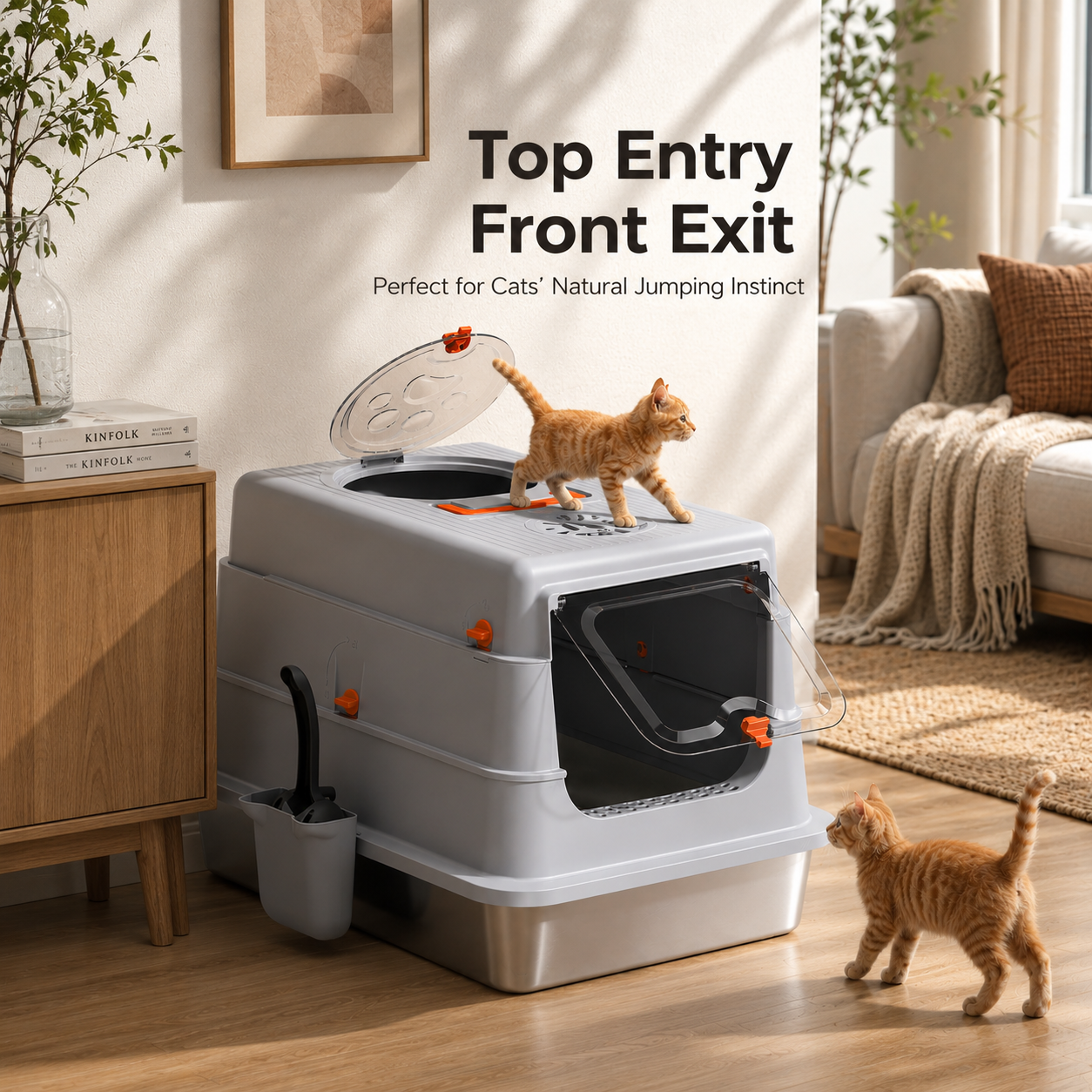 RolyCozy 3-in-1 Stainless Steel Top Entry Cat Litter Box