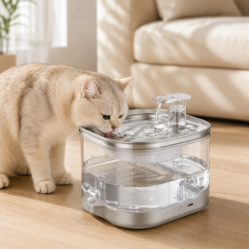 RolyCozy 2L Automatic Cat Water Fountain with 304 Stainless Steel Lid