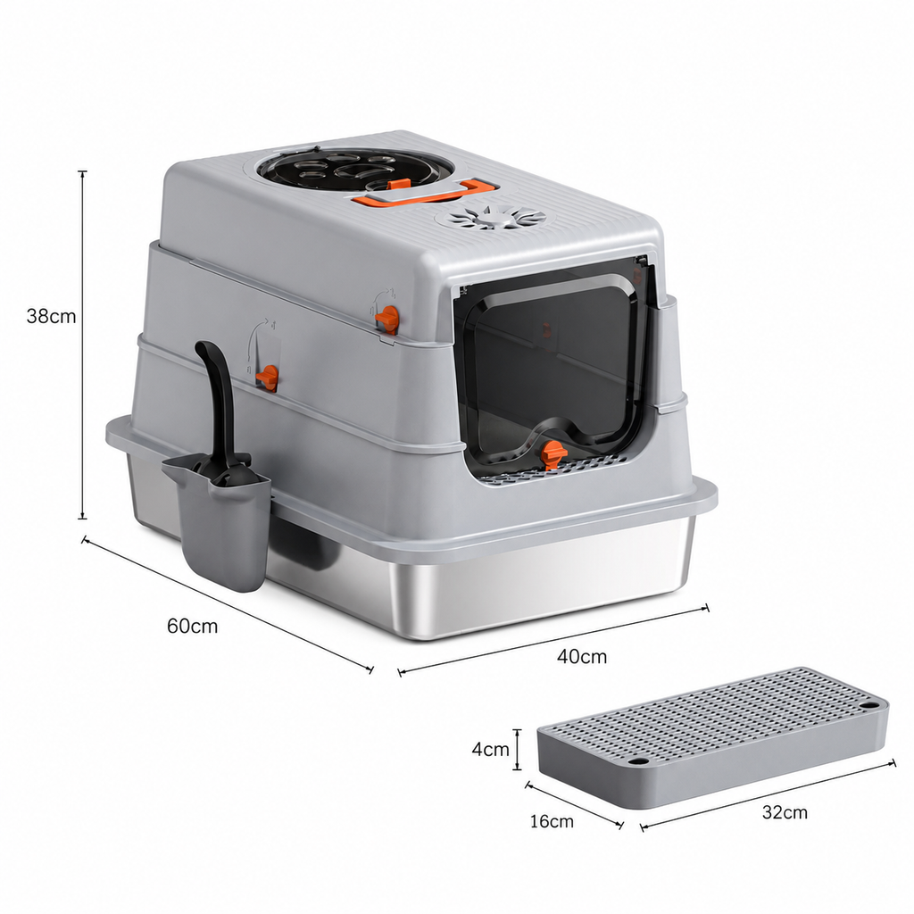RolyCozy 3-in-1 Stainless Steel Top Entry Cat Litter Box