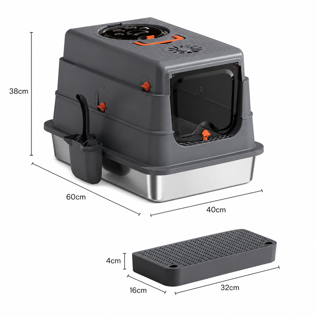 RolyCozy 3-in-1 Stainless Steel Top Entry Cat Litter Box