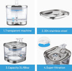 RolyCozy 2L Automatic Cat Water Fountain with 304 Stainless Steel Lid