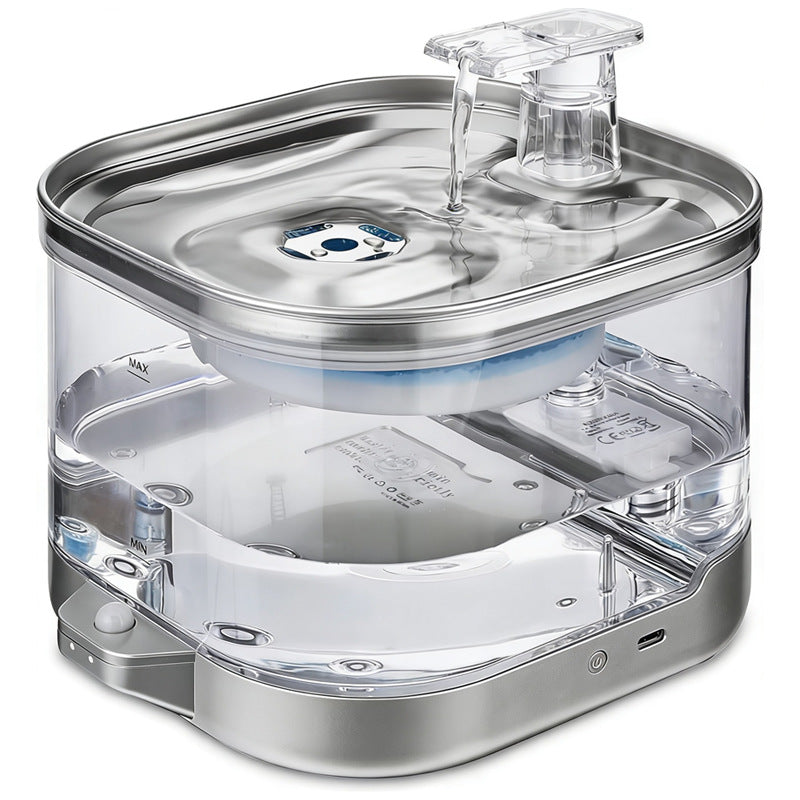 RolyCozy 2L Automatic Cat Water Fountain with 304 Stainless Steel Lid