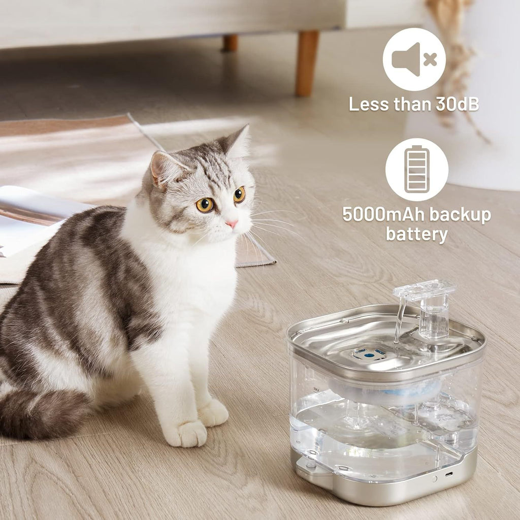 RolyCozy 2L Automatic Cat Water Fountain with 304 Stainless Steel Lid