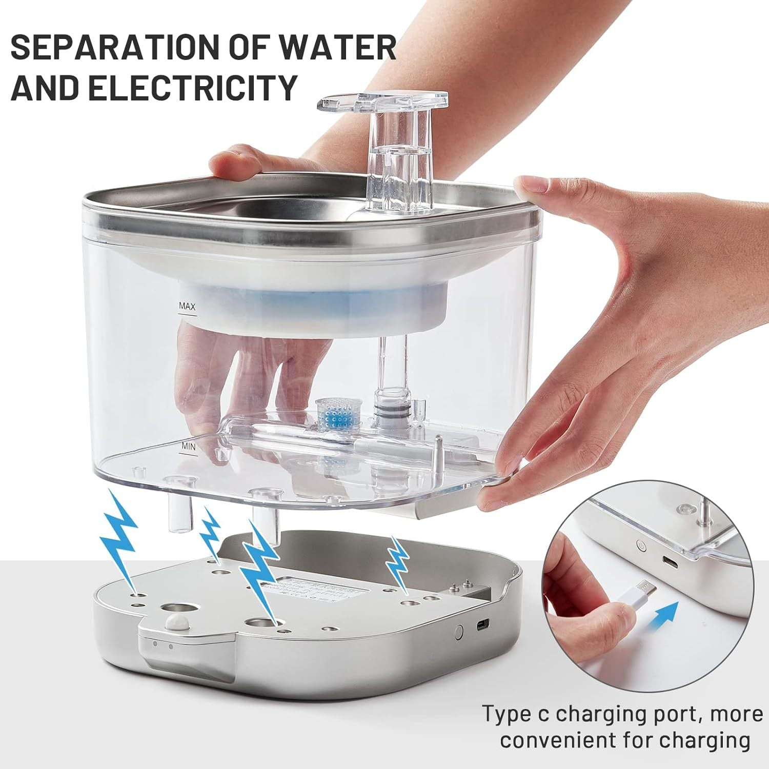 RolyCozy 2L Automatic Cat Water Fountain with 304 Stainless Steel Lid